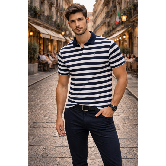POLO YAKA LACİVERT  RİNGELLİ TİŞÖRT
